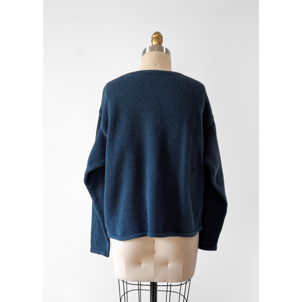 Chris Triola Teal Blue 100% Cotton Textured Boatneck Hand Made Top (S) - Picture 9 of 9